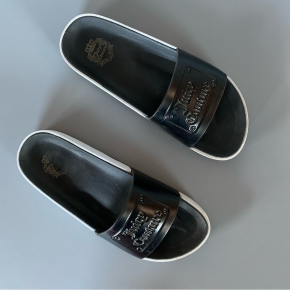 Juicy Couture Open Toe Comfort Slip On Slides Sandals 6.5 Black White - Picture 3 of 8